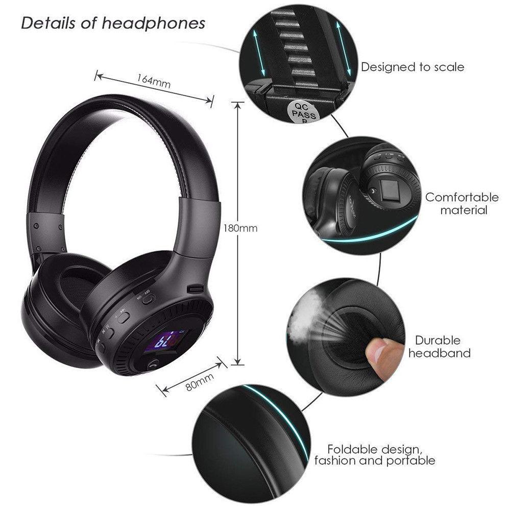 Tai nghe Bluetooth không dây ZEALOT B19 Headphone Bluetooth stereo Bass có micrô FM Radio, màn hình LCD, dùng được  Thẻ TF