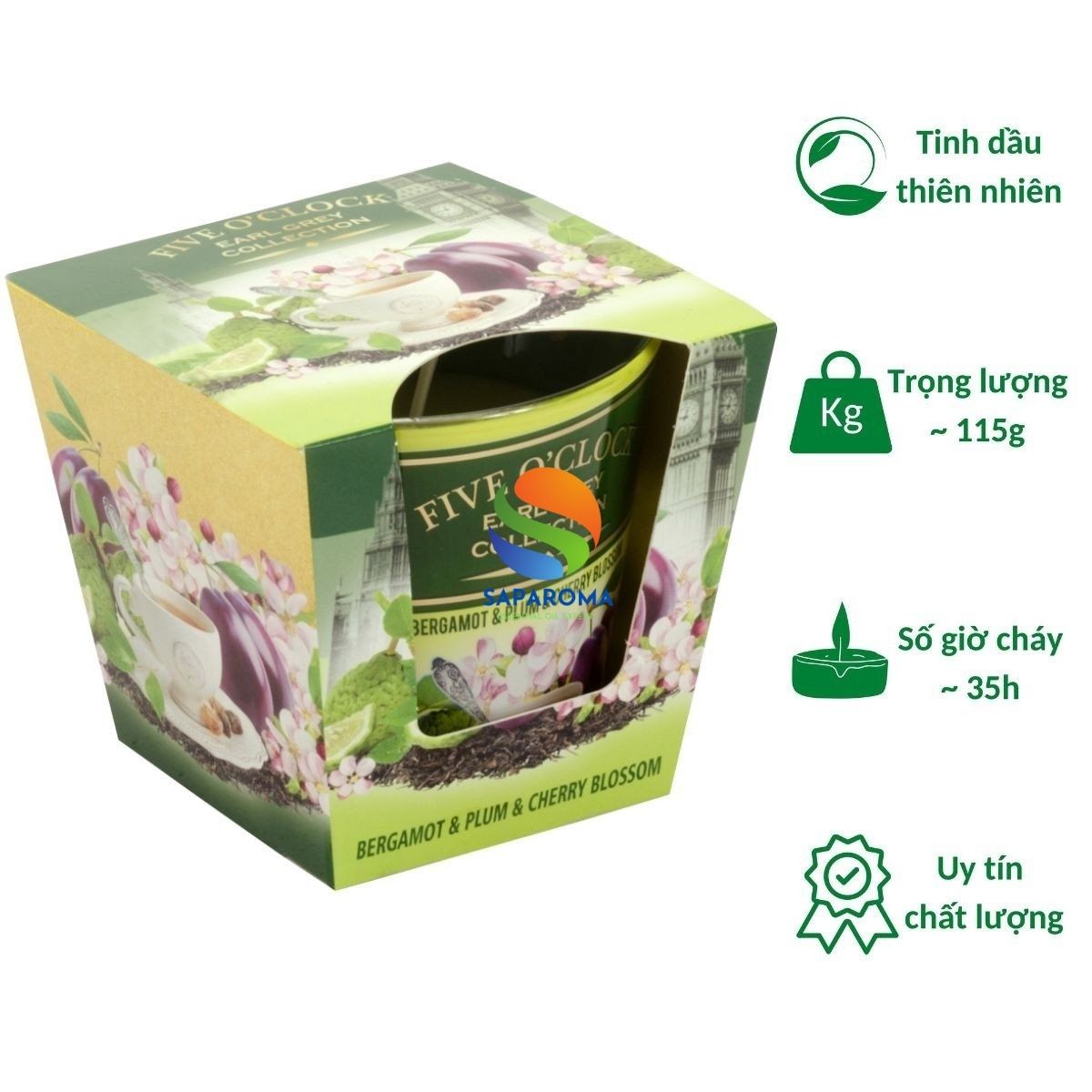 Ly nến thơm tinh dầu Bartek Five O'clock 115g QT029897 - hương trà cam, nến trang trí, thơm phòng, thư giãn, hỗ trợ khử mùi (giao mẫu ngẫu nhiên)