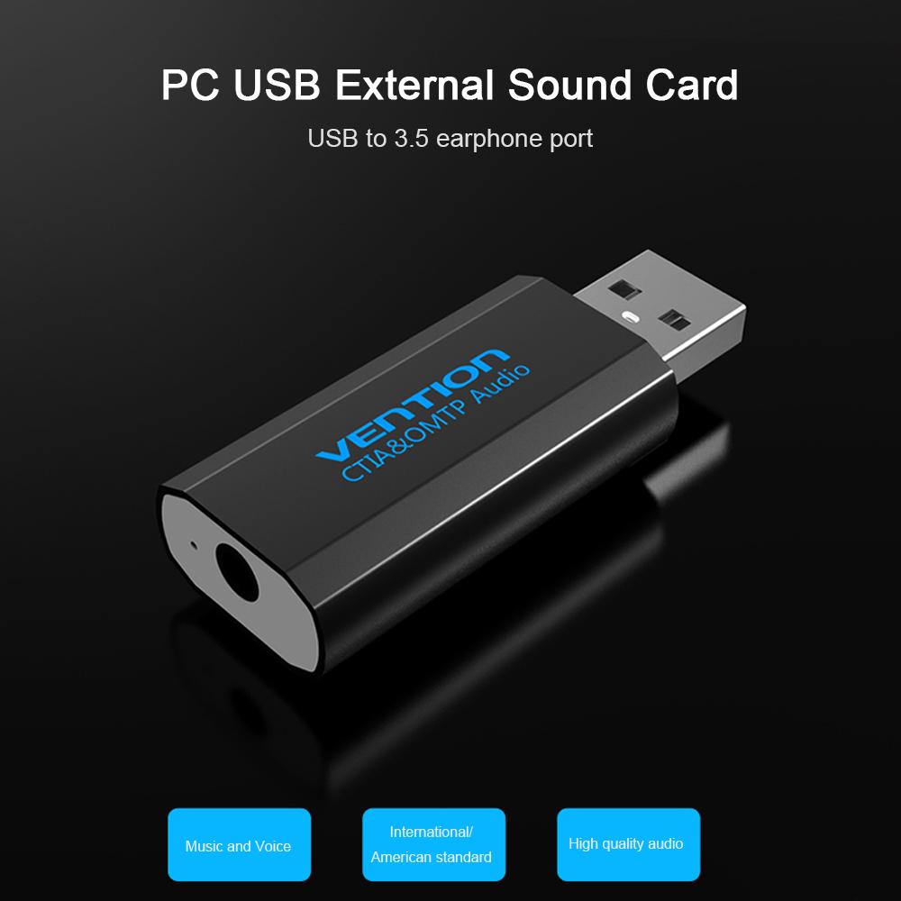 Hẻ âm thanh ngoài USB với Bộ điều hợp mic tai nghe stereo 3,5 mm Thay thế miễn phí trình điều khiển cho PC Máy tính xách tay PS4 Đen VENTION
