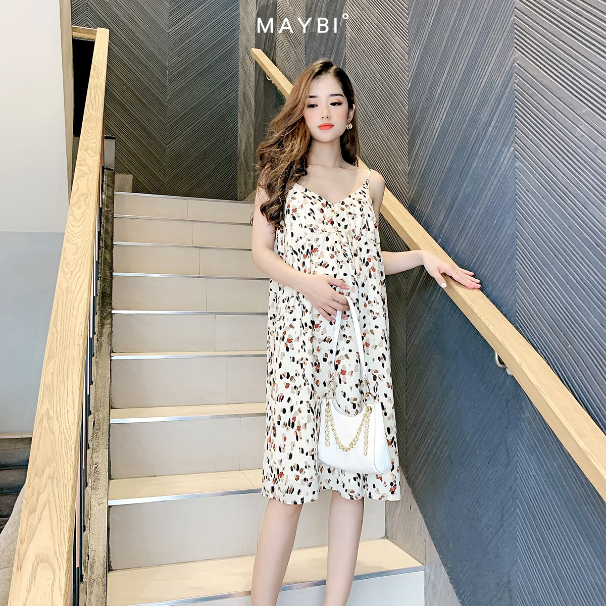 MAYBI - Đầm 2 dây cổ V rã tùng váy Pancho Muddy Dress