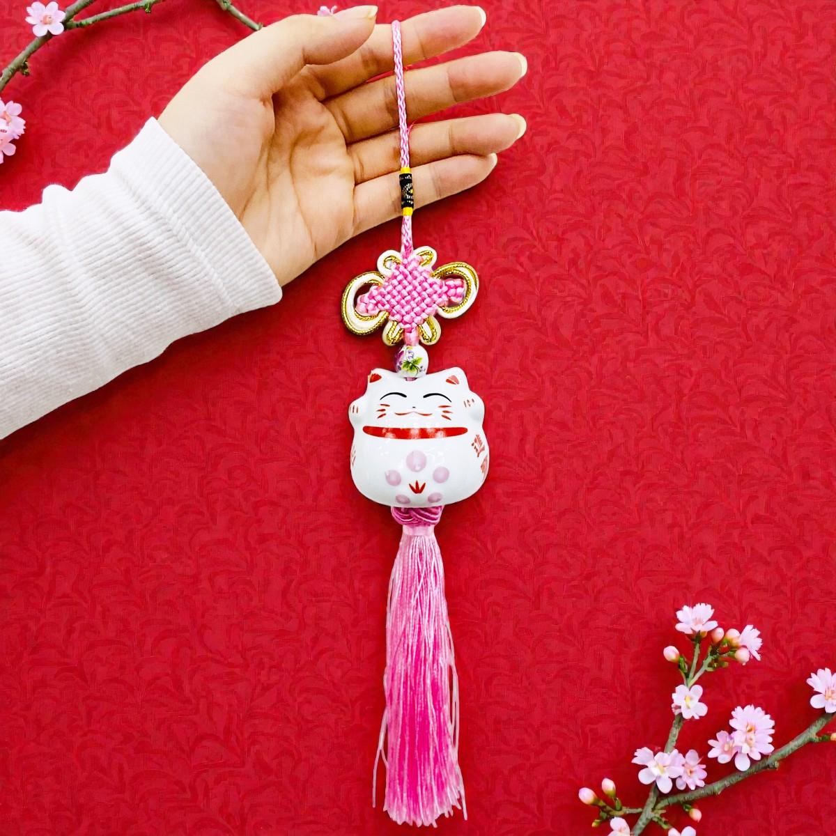 Dây Mèo May Mắn Treo Xe - Màu Trắng (Dây Màu Ngẫu Nhiên)