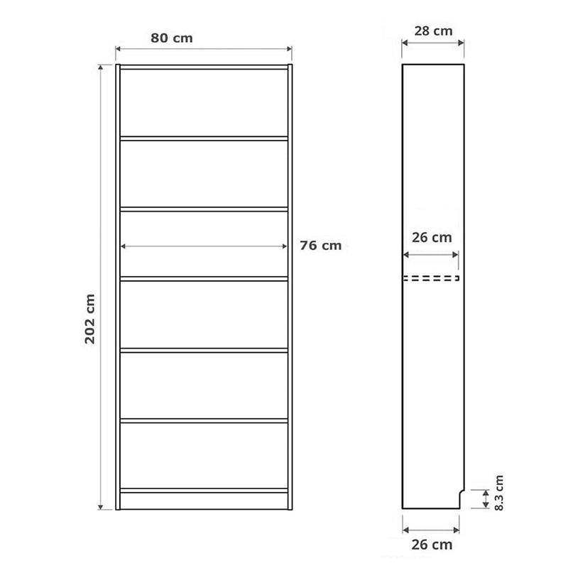 Kệ Sách 6 Tầng Billy Cao 202cm, Dài 80cm Rộng 28cm SIB Decor KSG109