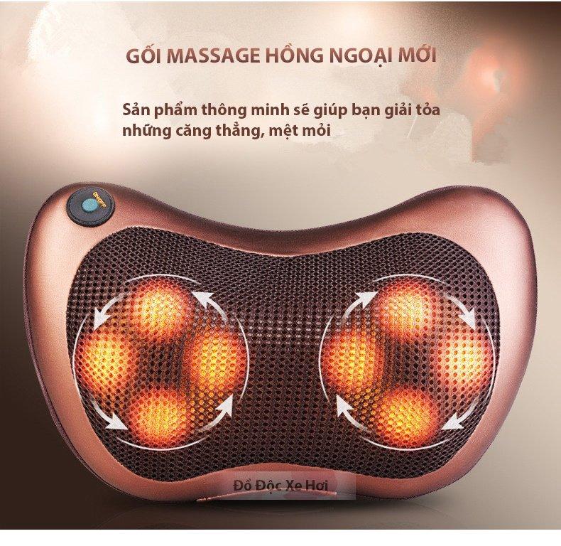 Gối Massage/ Gối mát xa 8 Bi Hồng Ngoại Công Nghệ Nhật Bản Đảo Chiều Kèm Đầu Cắm Sạc Trên Ô Tô