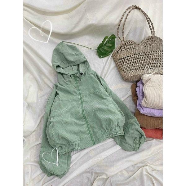 Áo khoác lửng croptop kaki nhung gân tay phồng unisex ulzzang nam nữ AK836