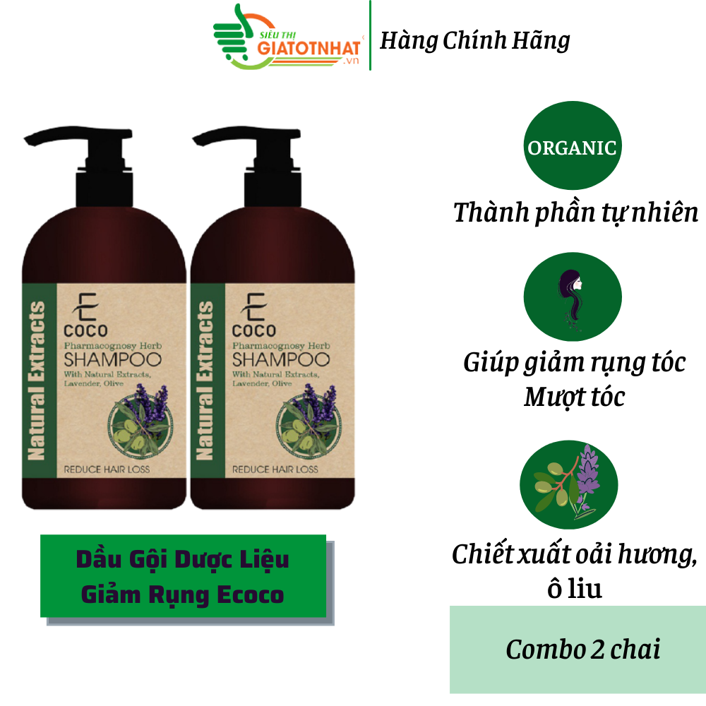 Dầu gội dược liệu giảm rụng tóc chiết xuất oải hương, ô liu Ecoco 336g - Combo 2 chai