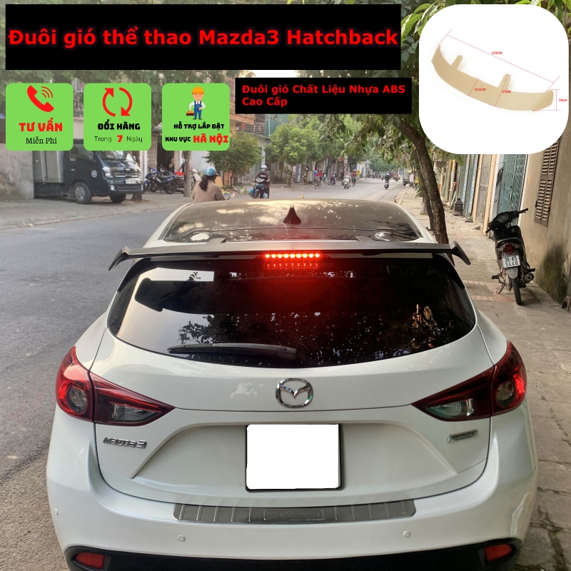 Đuôi Gió Thể Thao Mazda3, Mazda2 Hachback Một Đầu , Cộc, Chất Liệu Nhựa ABS . Đuôi Gió Mộc Chưa Sơn