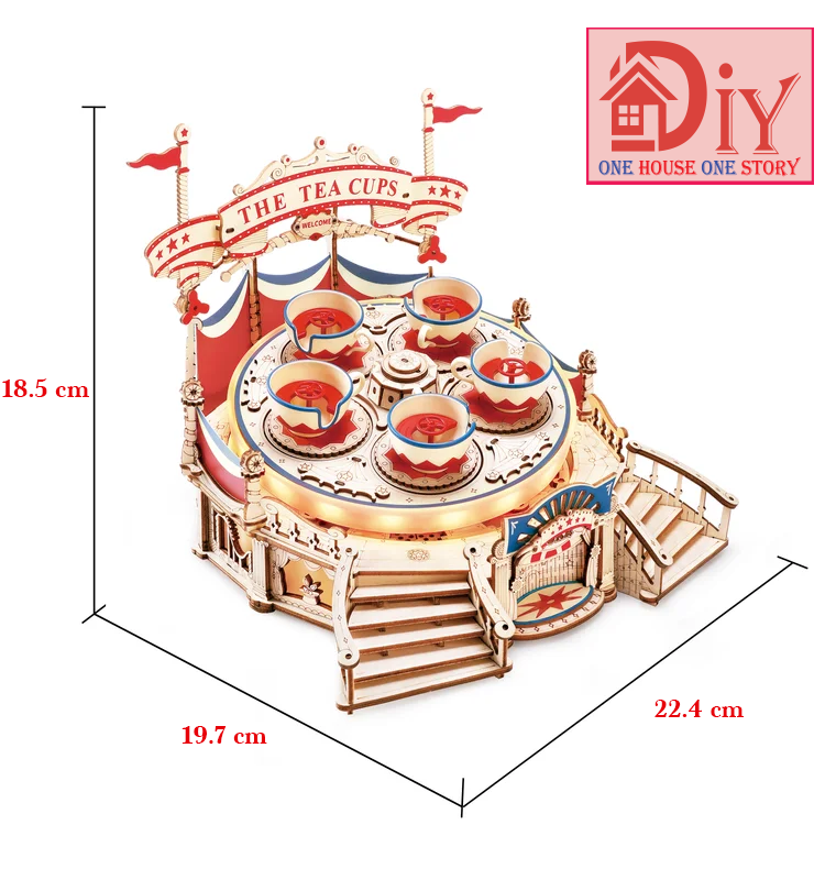 [Công tắc cảm ứng]Mô hình gỗ cơ động học ROKR Tilt-A-Whirl DIY Music Box 3D Wooden Puzzle EA04 tự lắp ráp bằng gỗ