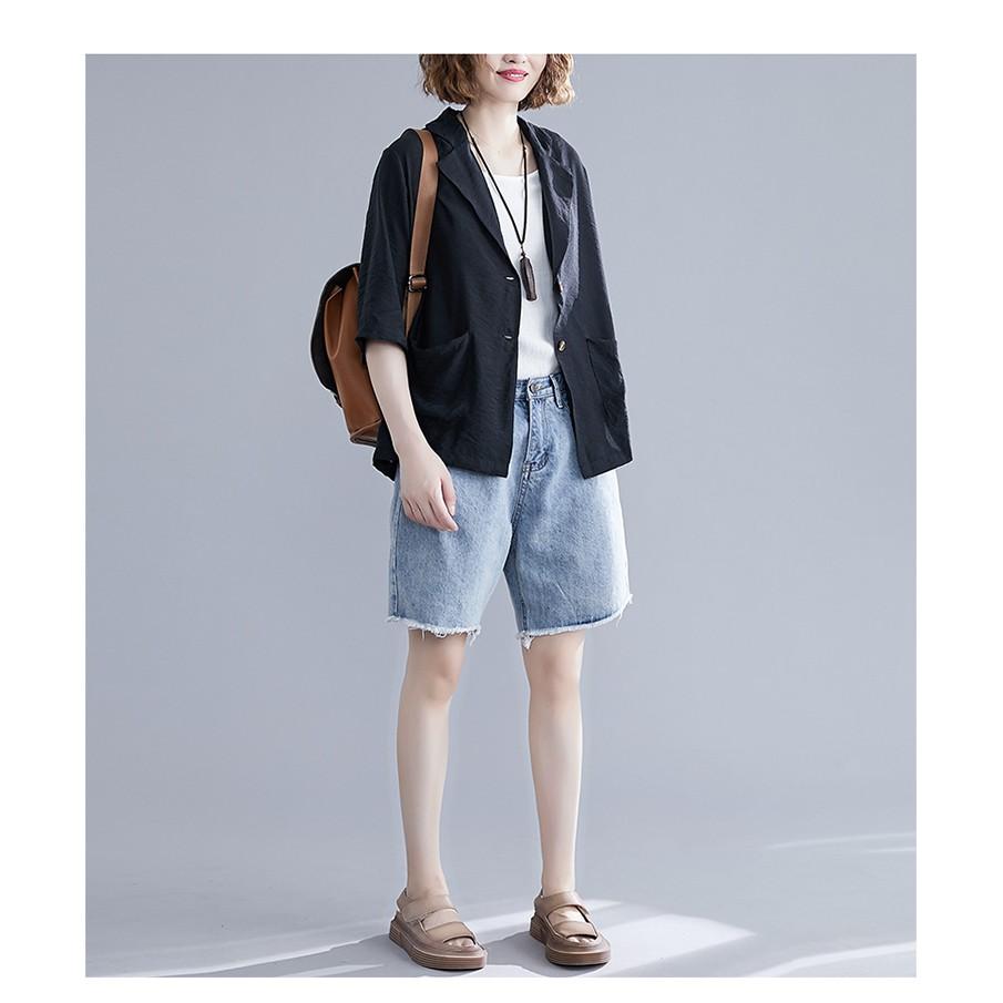 Áo vest Blazer Linen nữ dáng lửng tay lỡ 1 lớp, chất vải linen mềm mại, thời trang xuân hè