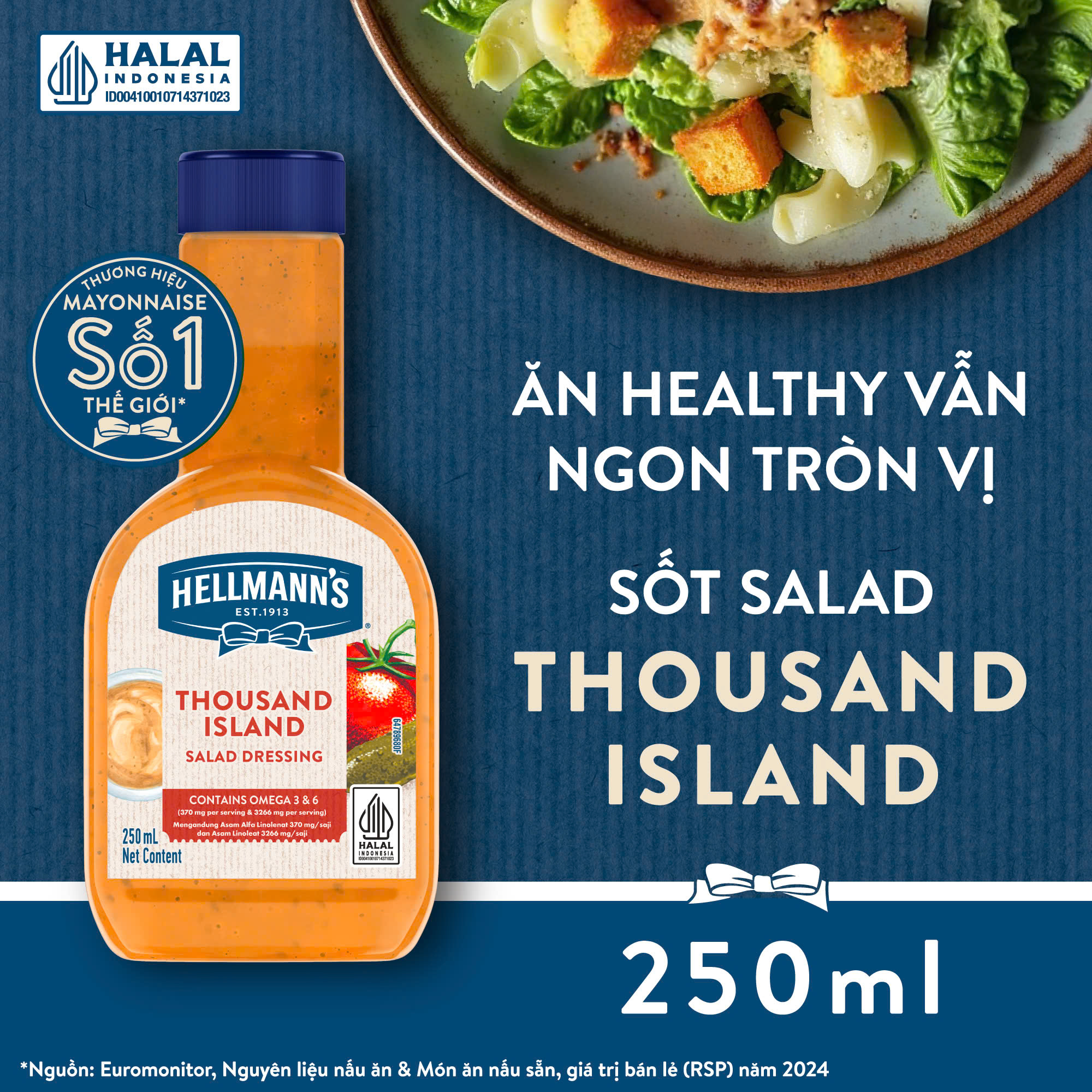 Xốt Salad Thousand Island Hellmann’s 250ml - Thương Hiệu Mỹ, SX Thái Lan | Hellmann’s Thousand Island Salad Dressing 250ml