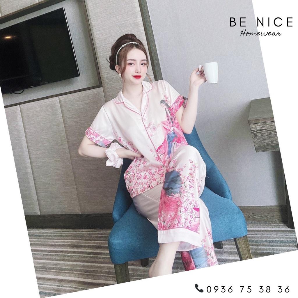 Bộ pijama tay ngắn quần dài họa tiết lạ mắt tặng kèm cột tóc Be Nice Homewear