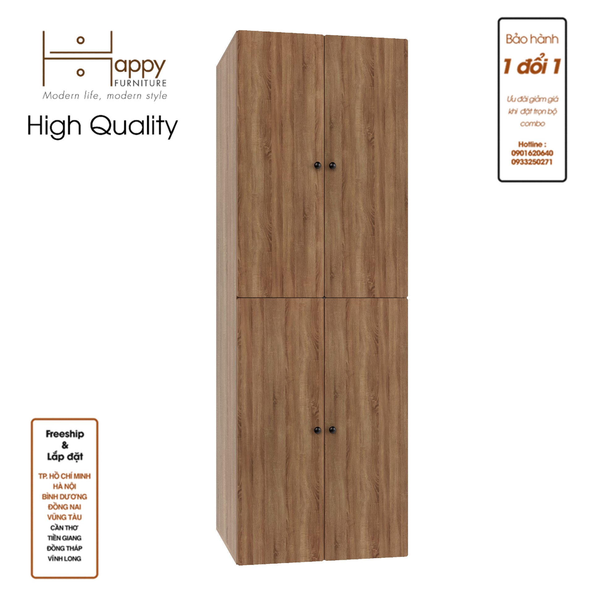 [Happy Home Furniture] SCANDINA, Tủ quần áo 4 cánh mở ,60cm x 57cm x 180cm ( DxRxC), TCM_092