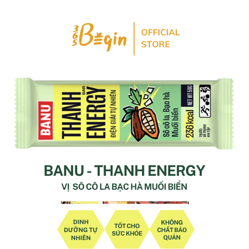 Hộp 10 Thanh Protein Bar 365Begin - BANU Chocolate Bạc Hà Muối Biển – Thanh Năng Lượng Thay Thế Bữa ăn Tiện lợi Lành mạnh Dành Cho Người Bận Rộn Tập Luyện Thể Thao