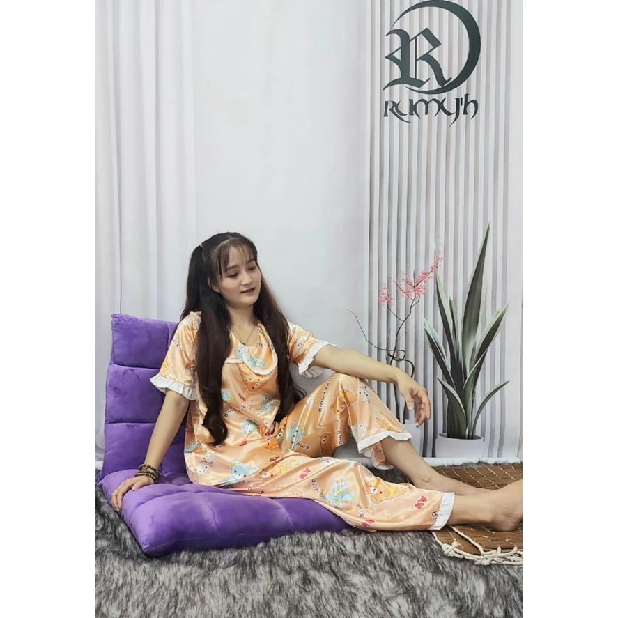 Pijama nữ lụa Satin ,Đồ Bộ , Đồ Ngủ Satin loại 1 quần dài Rumyh03 Họa tiết dễ thương ảnh chụp trực tiếp , Size M L