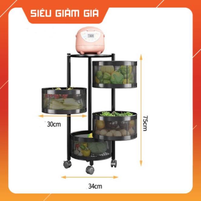 Kệ Tròn Xoay Đa Năng .Kệ Rau Củ Quả 3/4 Tầng Có Bánh Xe Di Chuyển.