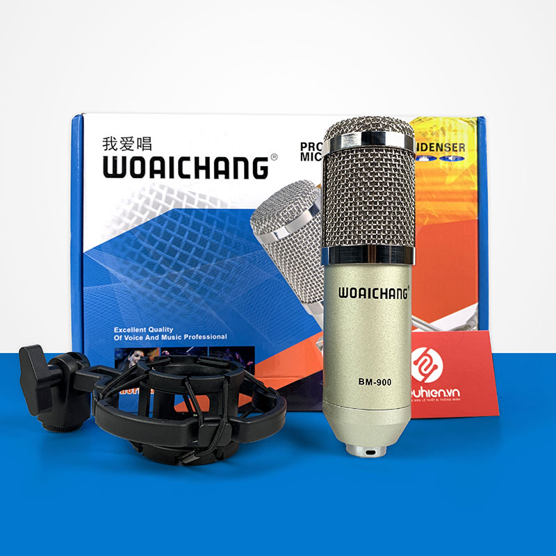 Bộ Combo livestream Micro Woaichang BM900 Sound card K300 - Kèm full phụ kiện kẹp micro, màng lọc, dây livestream ma1, tai nghe chụp tai - Thu âm, livestream, karaoke online 3 điện thoại cùng lúc - Hàng nhập khẩu