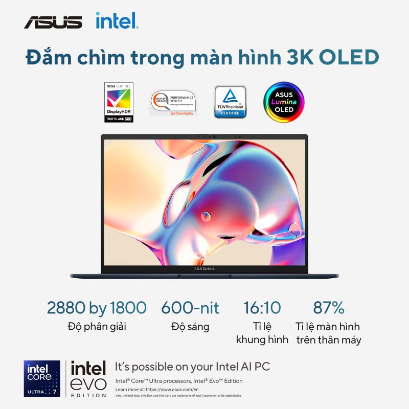 Asus Zenbook 14 UX3405CA-PZ368WS (Intel Core Ultra 7 255H | 16GB | 512GB | Intel Arc | 14 inch 3K OLED | Cảm ứng | Win 11 | Office | Xanh)- HÀNG CHÍNH HÃNG