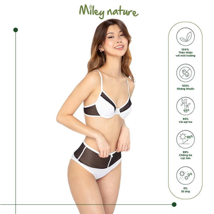 Bộ Đồ Lót Phối Lưới Sexy Có Gọng Không Mút Vải Sợi Thiên Nhiên Cao Cấp Bamboo Miley Lingerie BRB01002-FBM0105