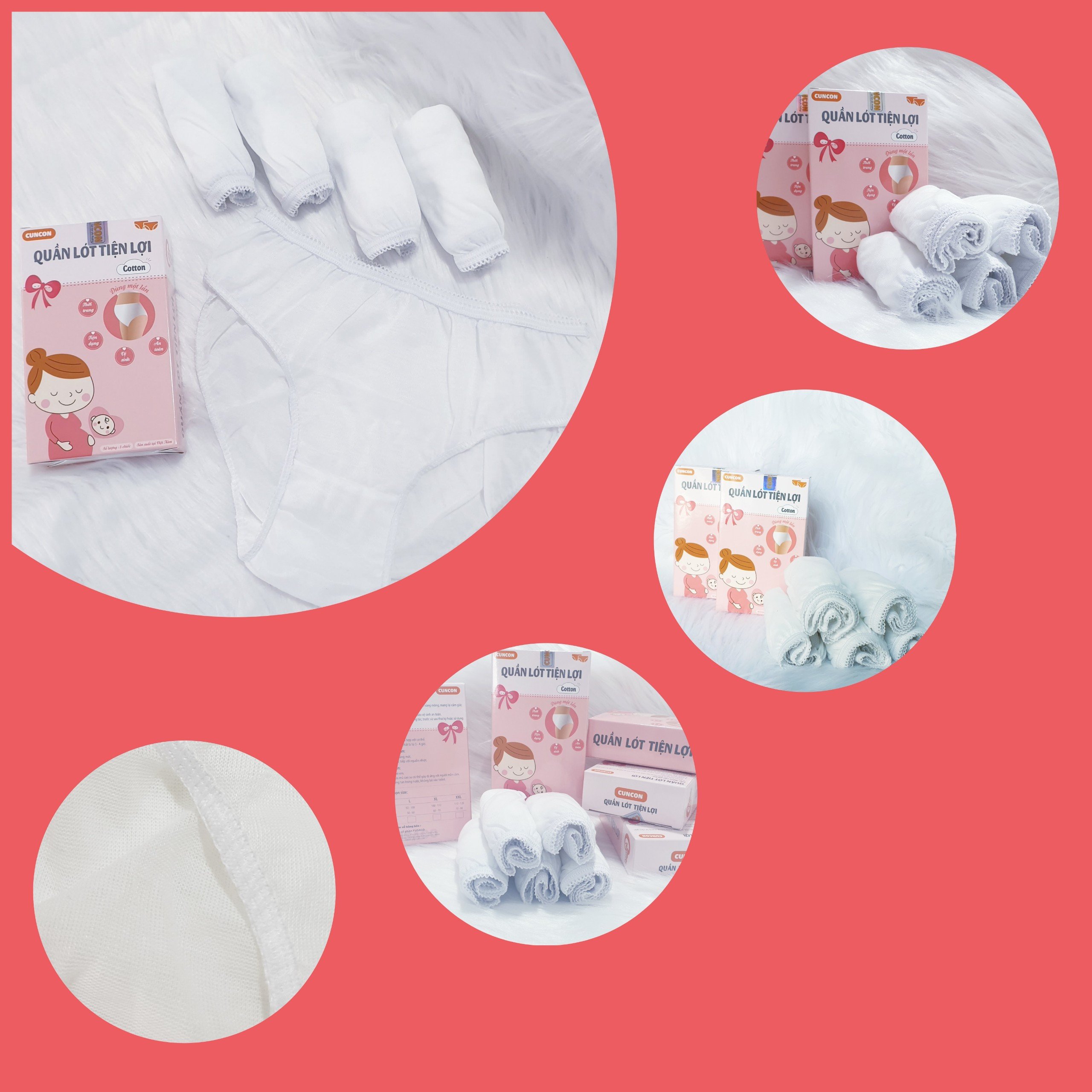 Hộp 5 cái Quần Lót Tiện Lợi CUNCON, chất vải cotton, đáy quần 2 lớp, dùng khi đi du lịch, mẹ bầu đi sinh, đi công tác