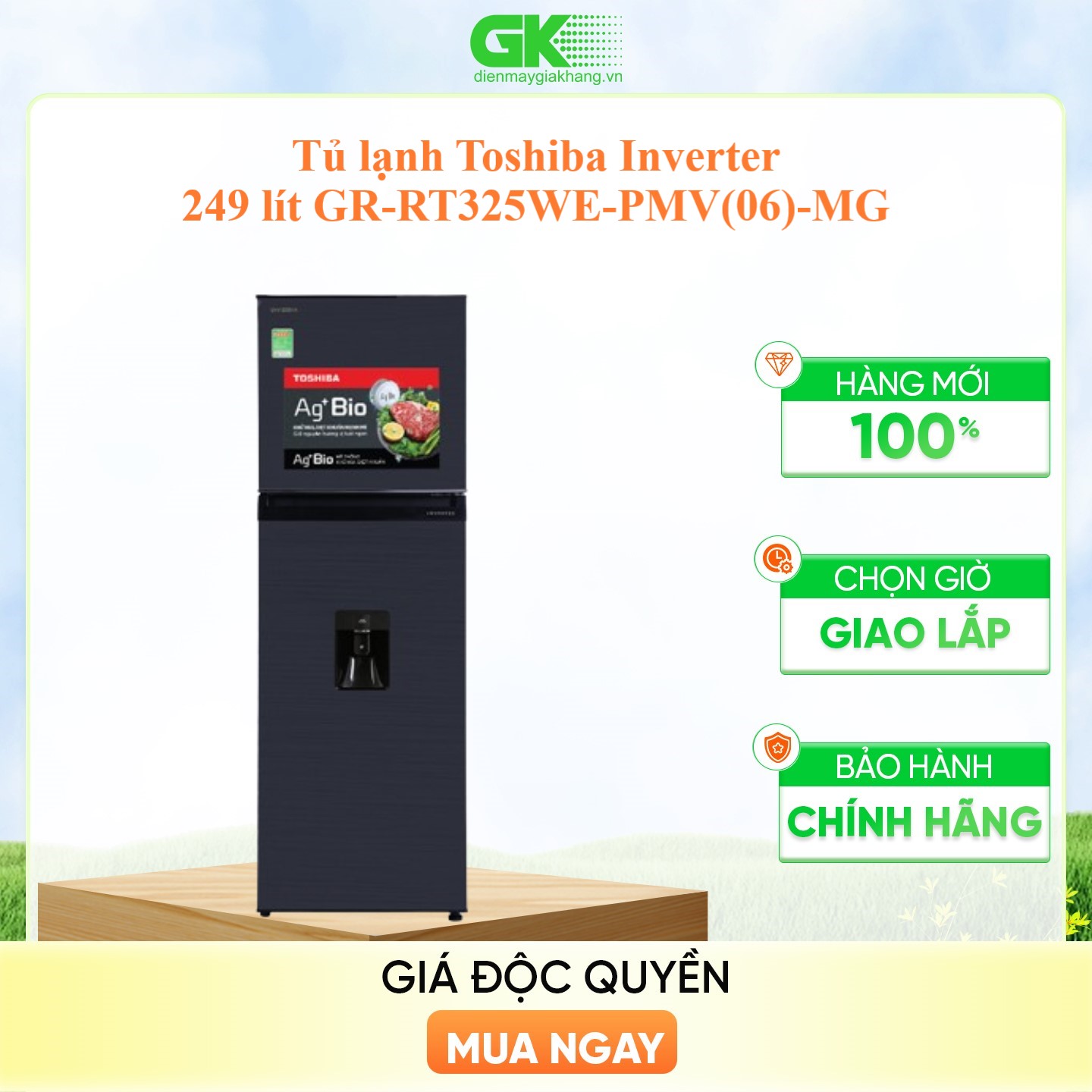 Tủ lạnh Toshiba Inverter 249 lít GR-RT325WE-PMV(06)-MG - Hàng chính hãng (chỉ giao HCM)