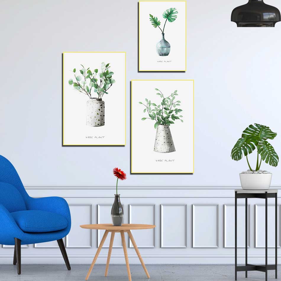 Bộ 3 tranh canvas treo tường Decor Hoa lá phong cách scandinavian - DC040