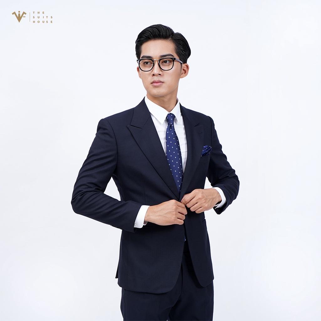 Bộ vest nam xanh đen vân xương cá, suits sartorial, form ôm The Suits House