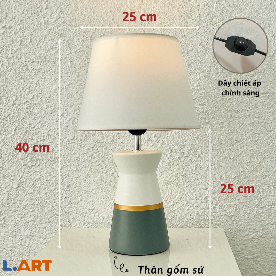 Đèn ngủ decor thân gốm sứ màu xám kiểu dáng Hàn Quốc DS-TL9859G