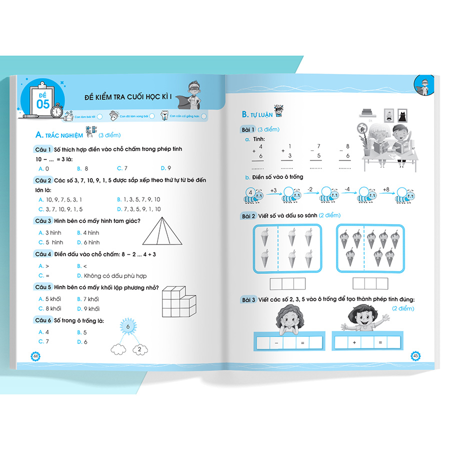 Combo 2 Cuốn Đề Ôn Luyện Và Tự Kiểm Tra Toán Lớp 1
