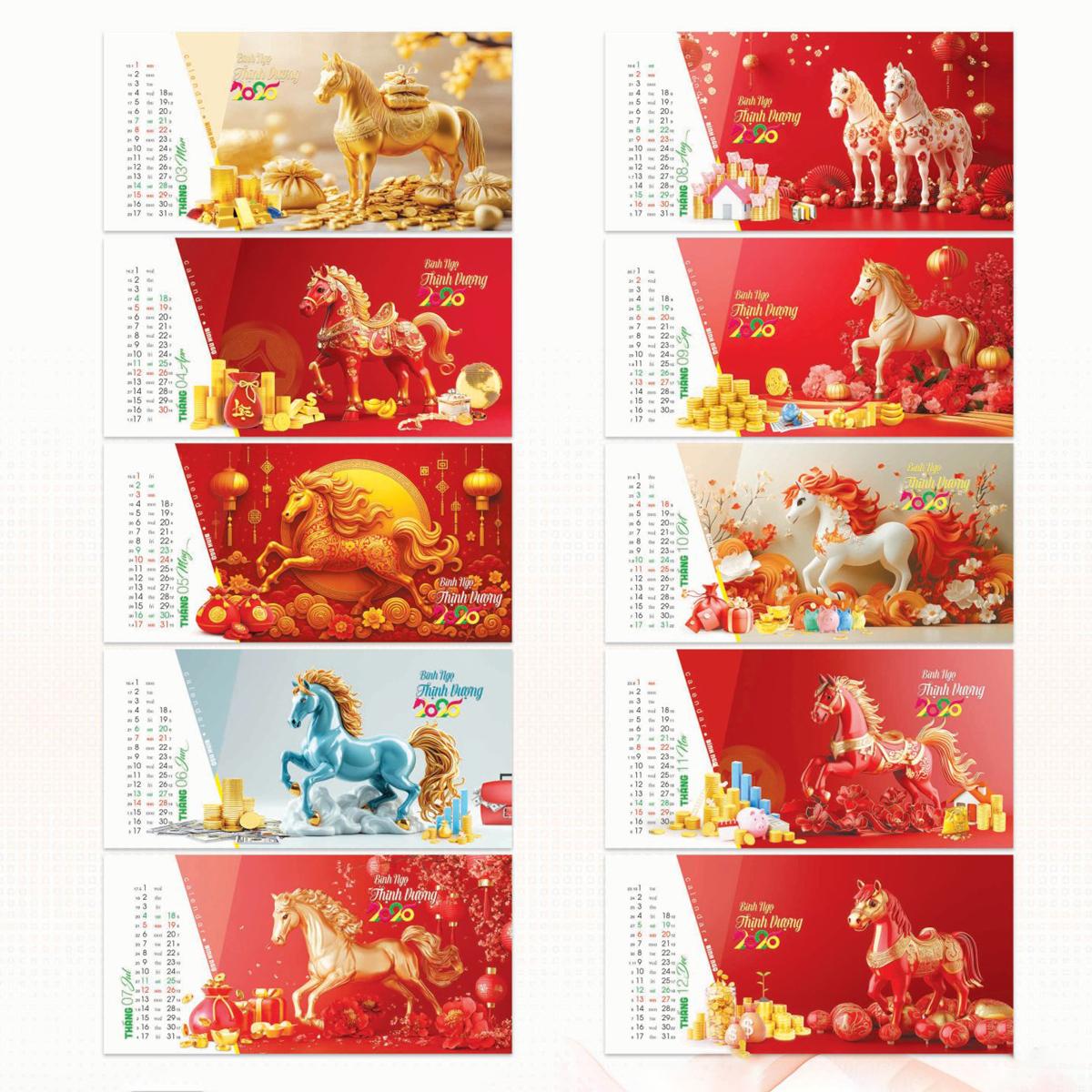 Lịch Để Bàn 2 Lò Xo - Bính Ngọ Thịnh Vượng - NST 82B