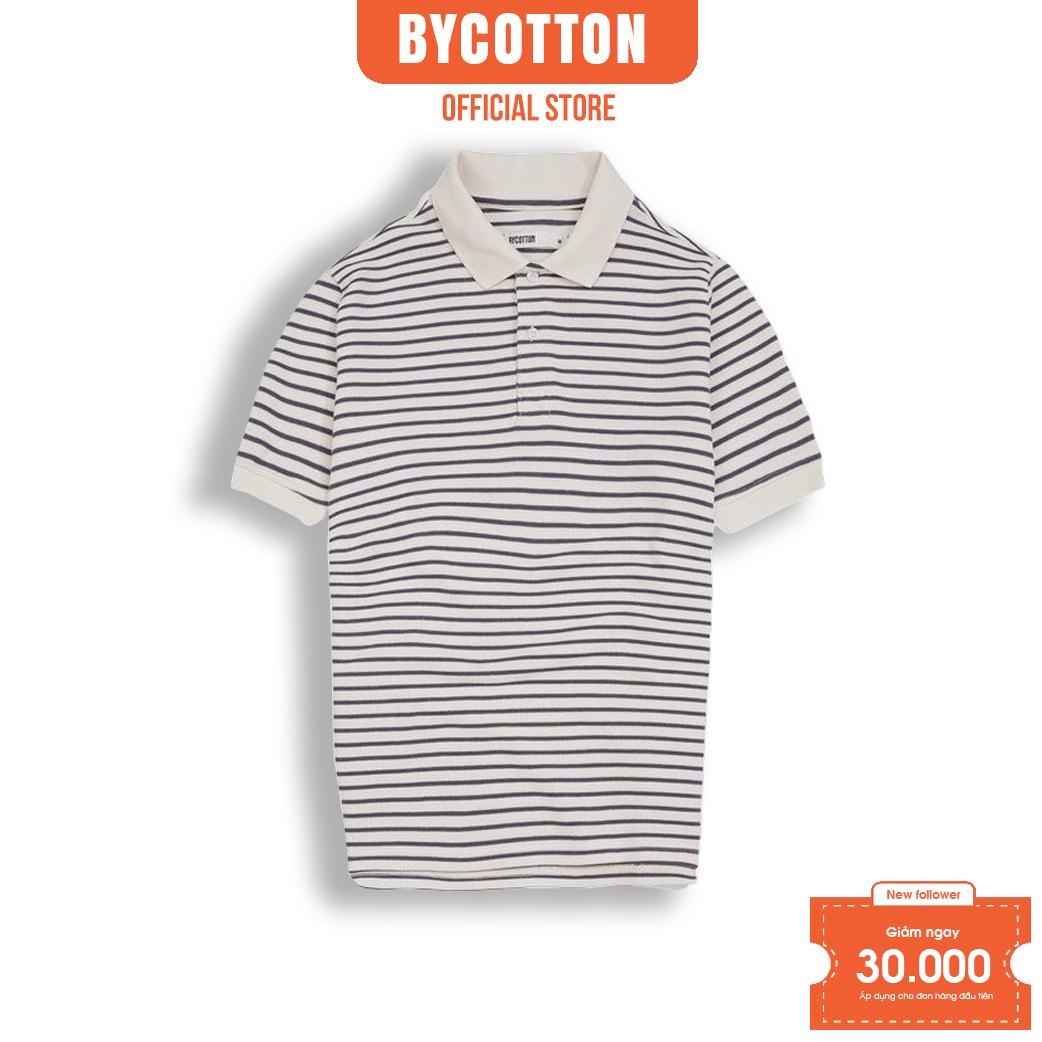 Áo Thun Polo Nam Cổ Bẻ Kem Phối Sọc Nhỏ Xanh Dương BY COTTON Navy Cream Mini Stripes Polo