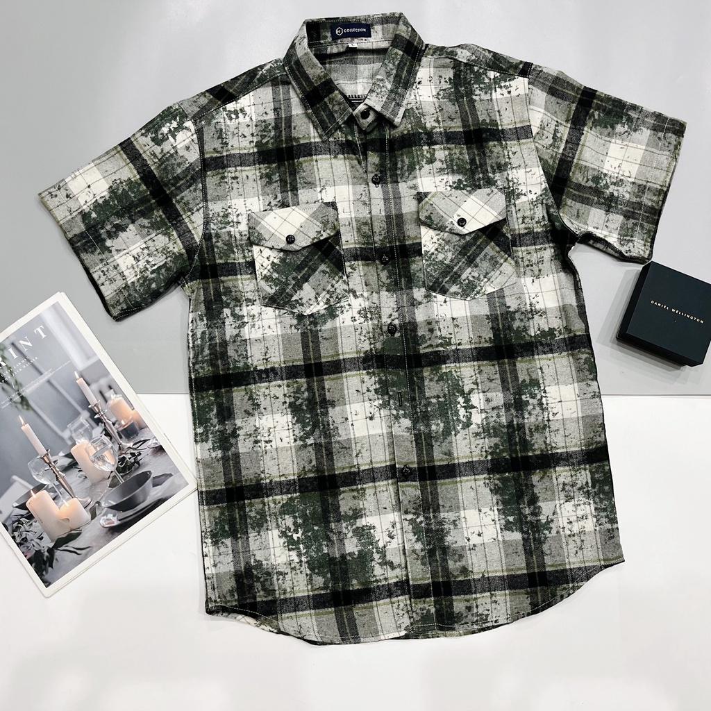 Áo sơ mi nam NGẮN tay vải COTTON MỀM MỊN 3 màu họa tiêt CARO chống nhăn giá rẻ cao cấp