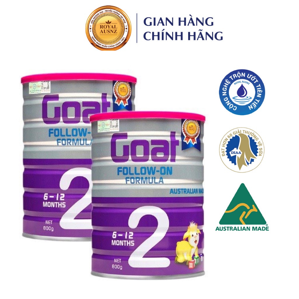 Combo 2 Hộp Sữa Dê Hoàng Gia Úc Goat Follow-On Formula 2 Bổ Sung Dinh Dưỡng Cho Bé ROYAL AUSNZ 800g