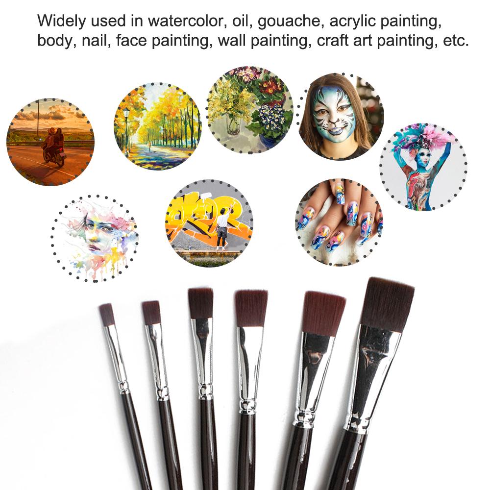 Bộ 6 cọ vẽ đầu phẳng chuyên nghiệp sơn dầu Acrylic cho nghệ thuật vẽ