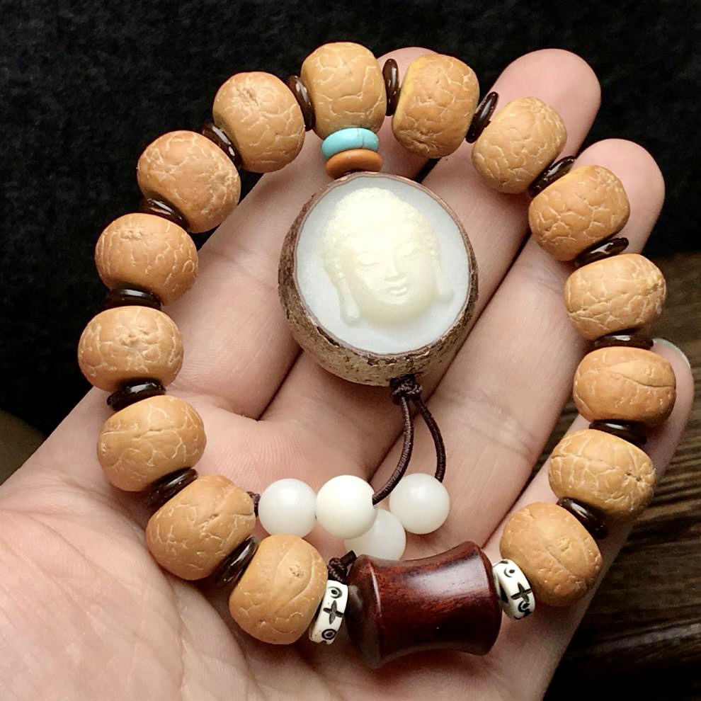 VÒNG TAY CHUỖI HẠT BỒ ĐỀ PHẬT NHÃN VÀ BỒ ĐỀ BẠCH NGỌC TỰ NHIÊN NEPAL 12-13mm