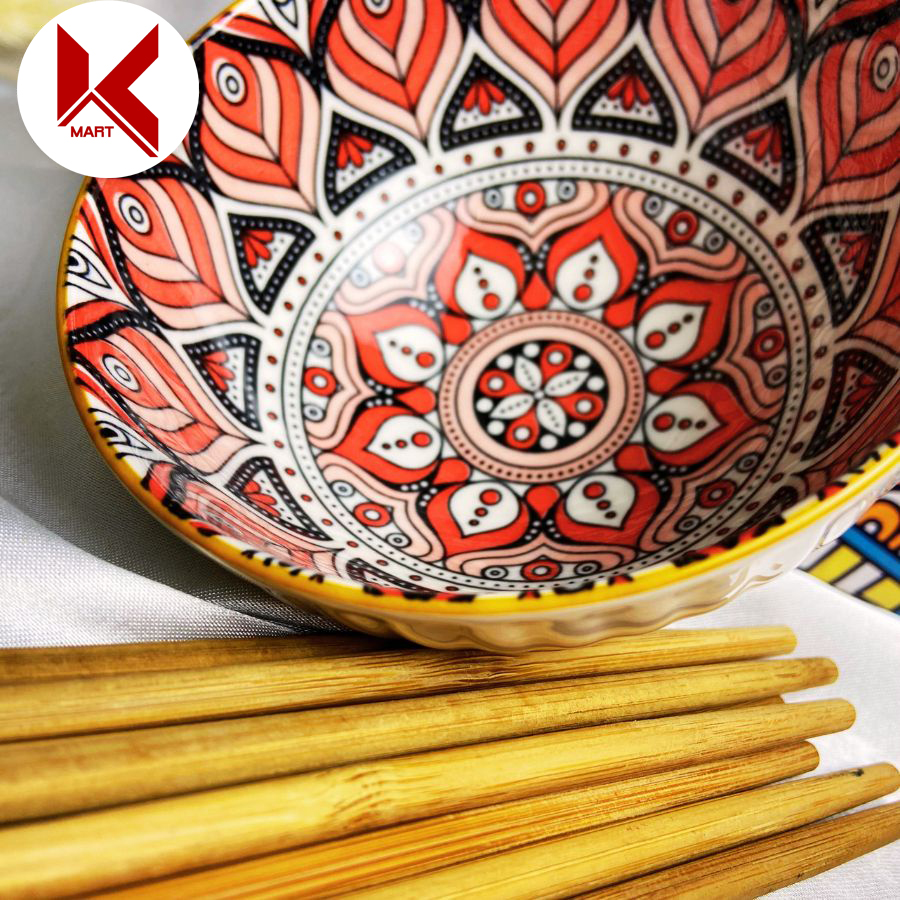 Bộ bát đũa bohemia cao cấp gồm 6 bát ăn cơm và 6 đôi đũa tre tự nhiên - K-Mart