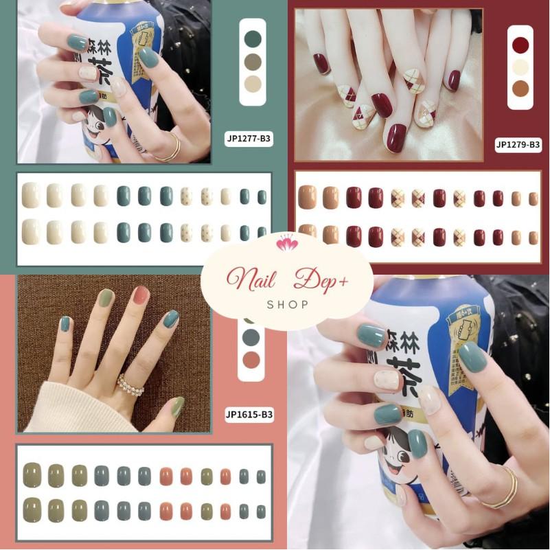 Set 24 móng tay giả , nail giả sơn gel nghệ thuật rất trẻ trung và sành điệu ( kèm keo )