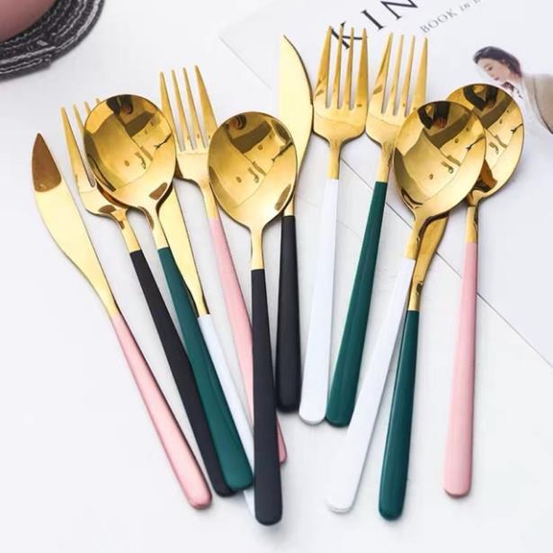 Bộ thìa dĩa inox bạc và inox mạ vàng sang trọng - bán theo set 4 món