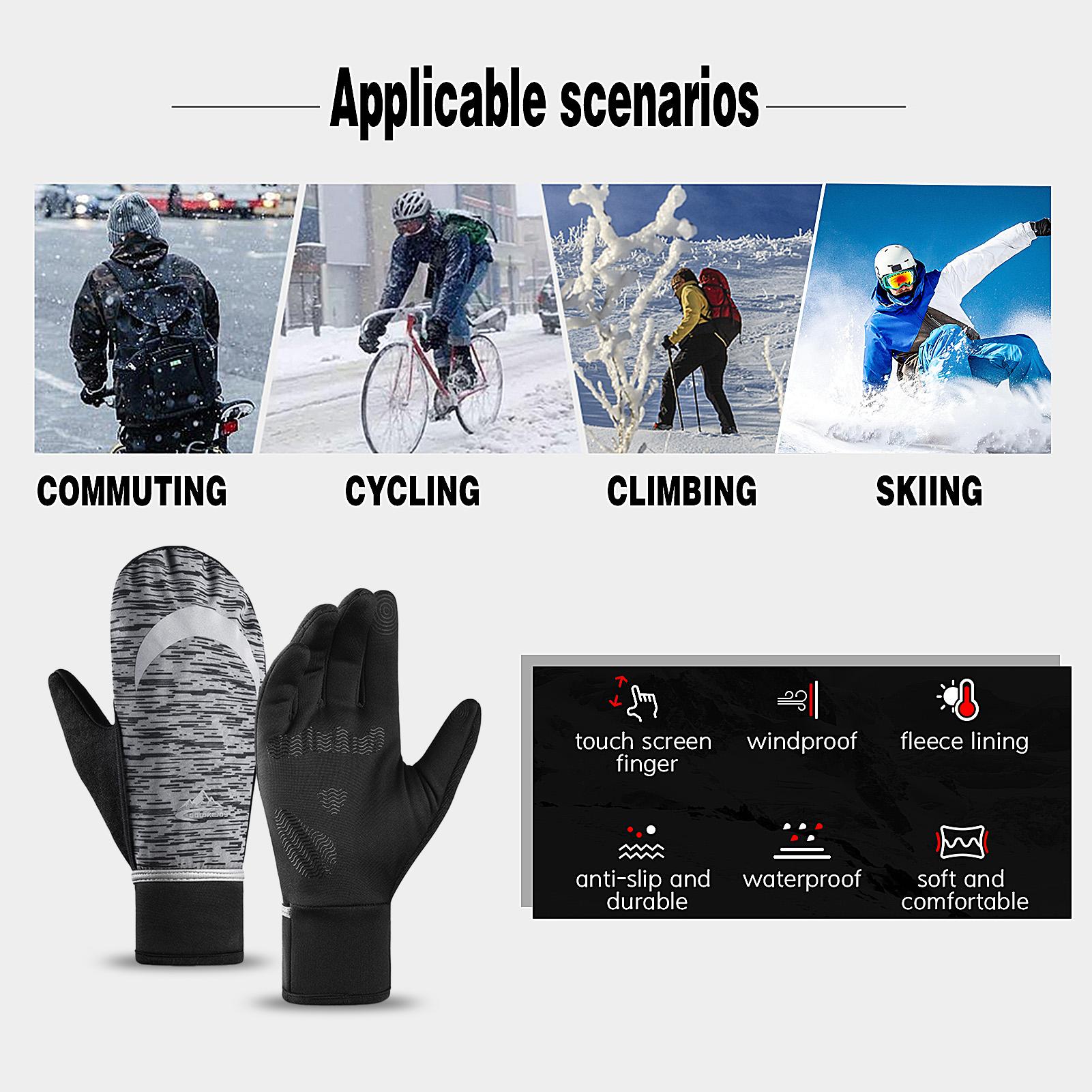 Găng tay mùa đông ấm áp đi xe đạp có lớp lót lông cừu chống gió, giữ ấm