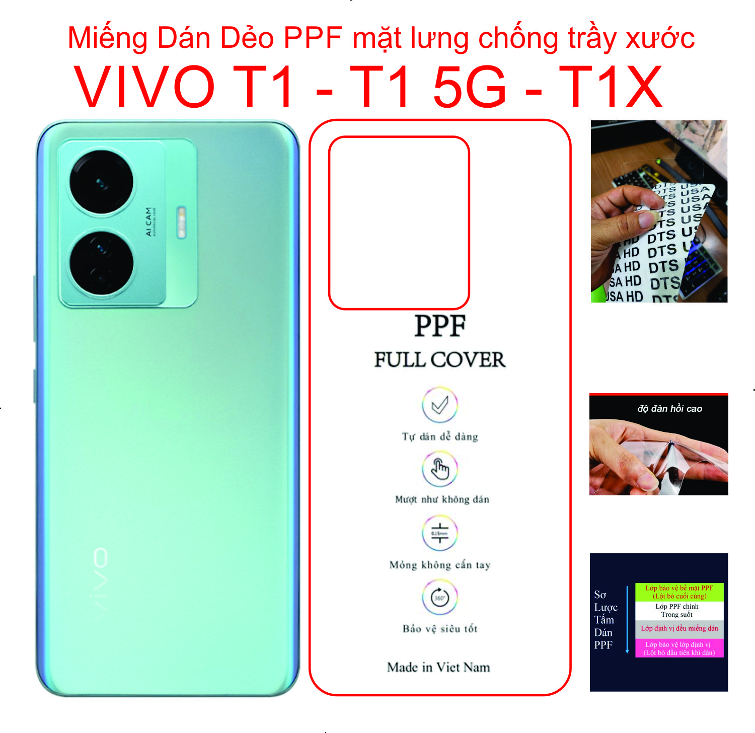 Dán Dẻo PPF mặt lưng dành cho VIVO T1 - T1X - T1 5G, bảo vệ máy tránh trầy xước, va đập
