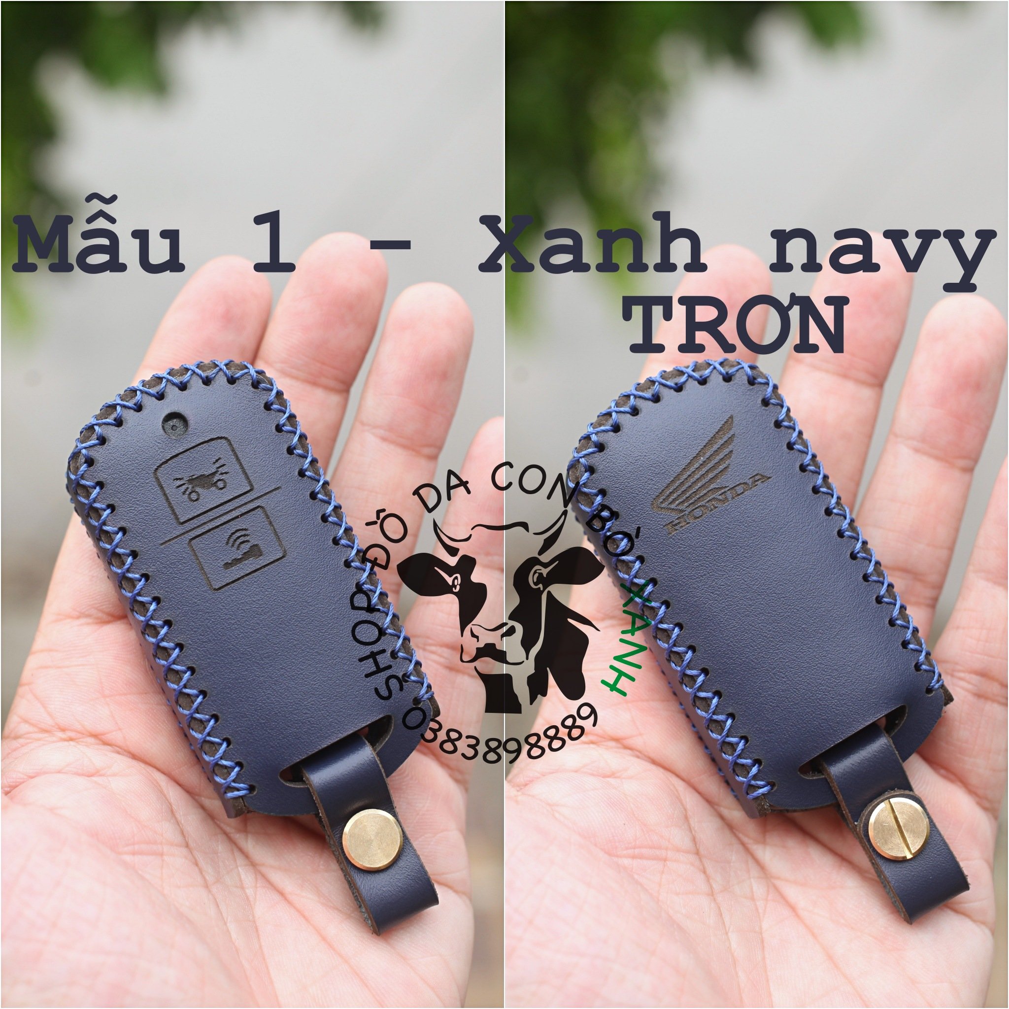 [Xanh navy trơn] Bao đựng Chìa Khóa Honda Air Blade 150, Vario 150, Airblade 2020, Lead 2020 handmade da thật