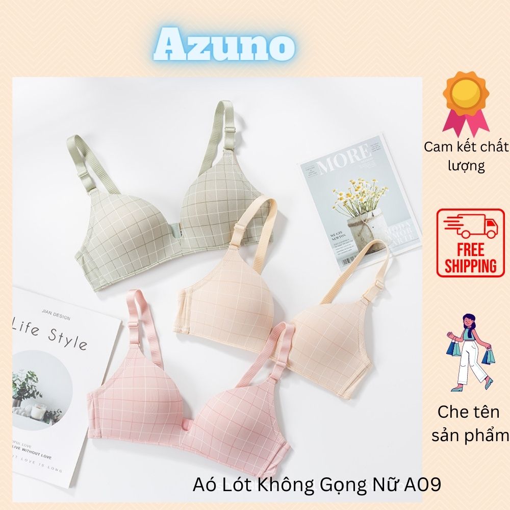 Hình ảnh Áo Lót Nữ Không Gọng, Áo Ngực Đệm Mỏng Azuno A09 Cotton Nâng Ngực, Họa Tiết Kẻ Caro Nhiều Màu