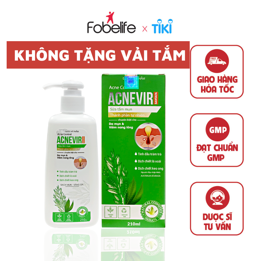 Sữa Tắm Từ Thiên Nhiên Dành Cho Da Mụn Hỗ Trợ Giảm Viêm Nang Lông Mụn Lưng ACNEVIR - Chai 210 ml