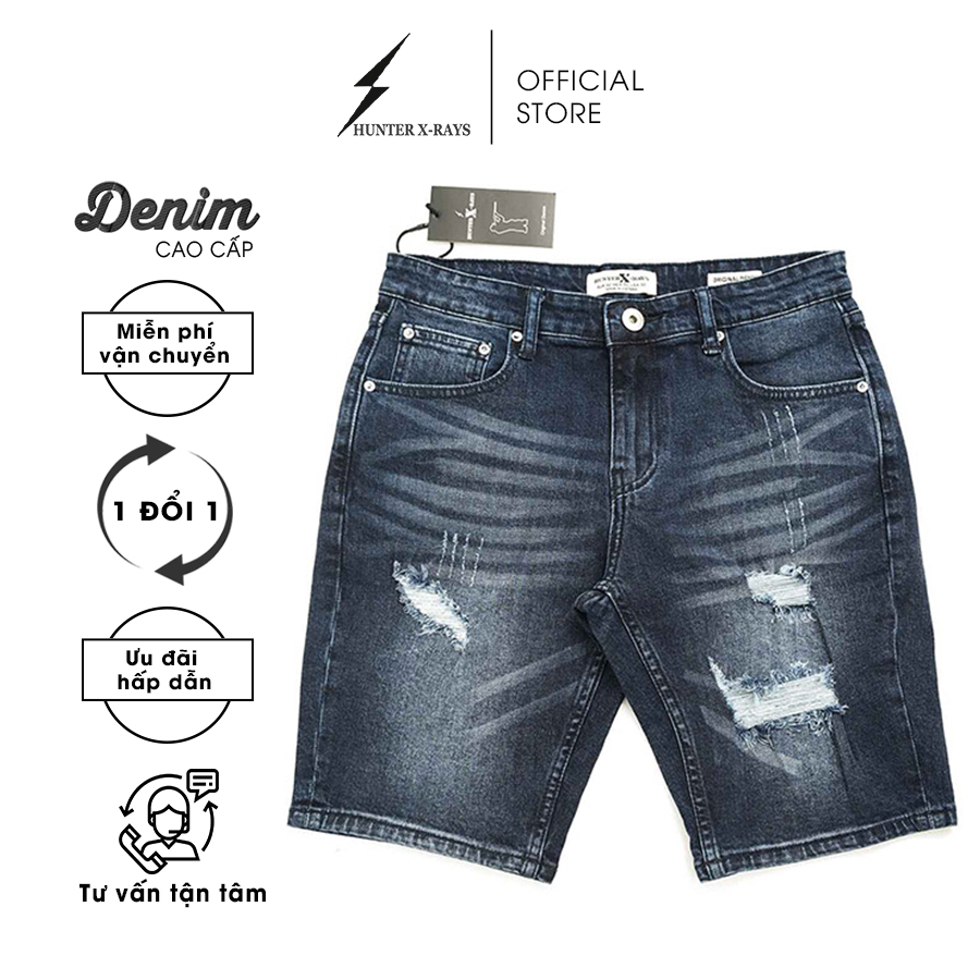 Quần Short Jeans Nam Rách Cao Cấp HUNTER  X-RAYS Form Slimfit Thun Màu Xanh S62