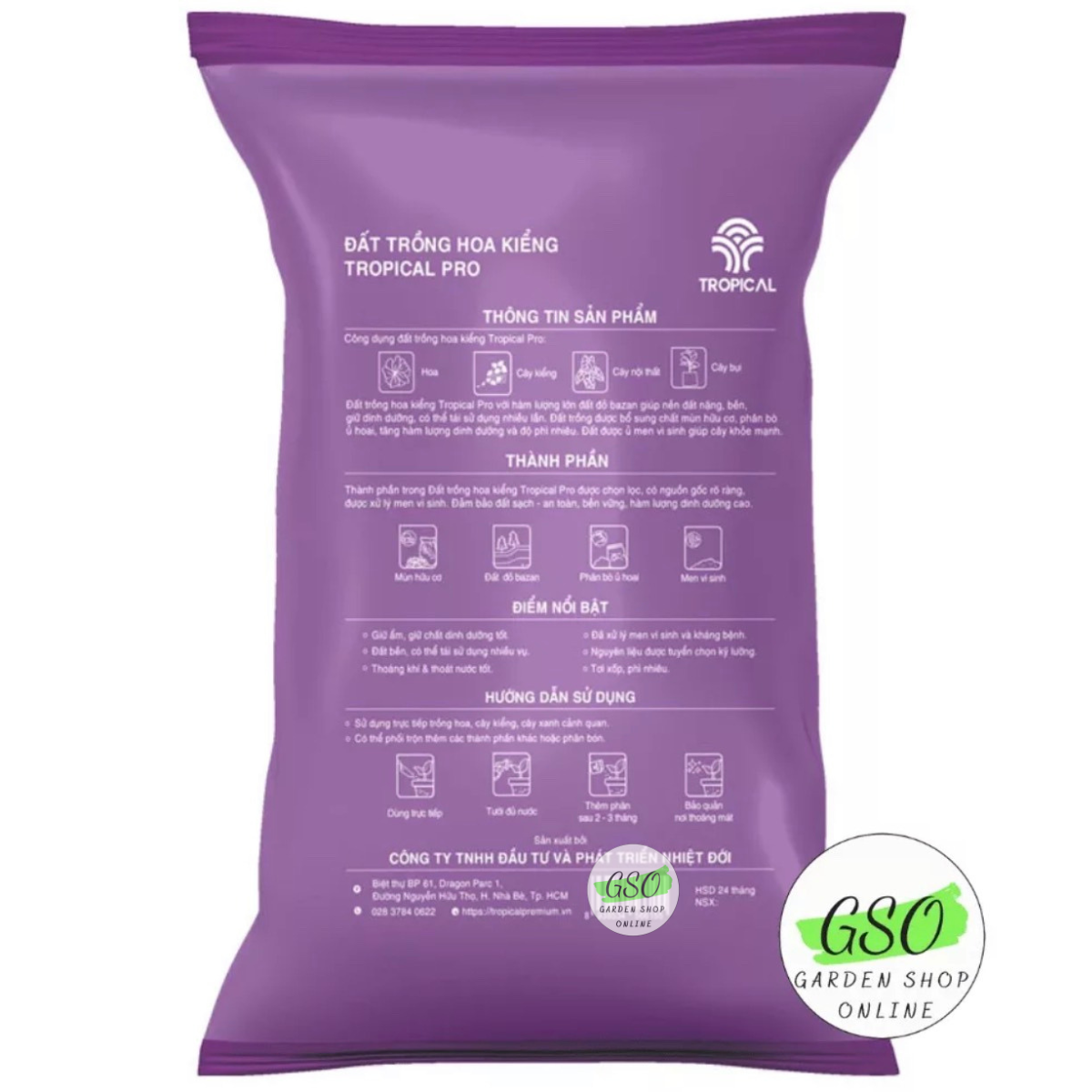 Đất trồng hoa và cây kiểng TROPICAL PRO giữ ẩm, giữ chất dinh dưỡng tốt giúp cây khỏe mạnh hơn túi 10 ký