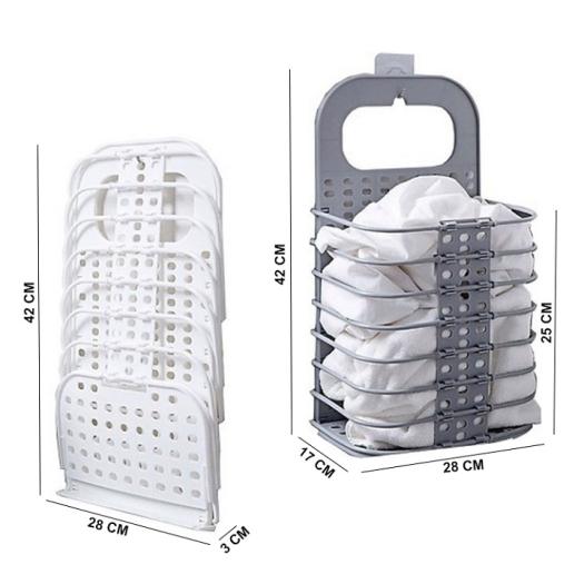 Giỏ nhựa treo tường đựng quần áo bẩn để giặt thiết kế gấp gọn khi không dùng đến, chất liệu nhưa PP dày dặn - Kệ treo cạnh máy giặt thông minh