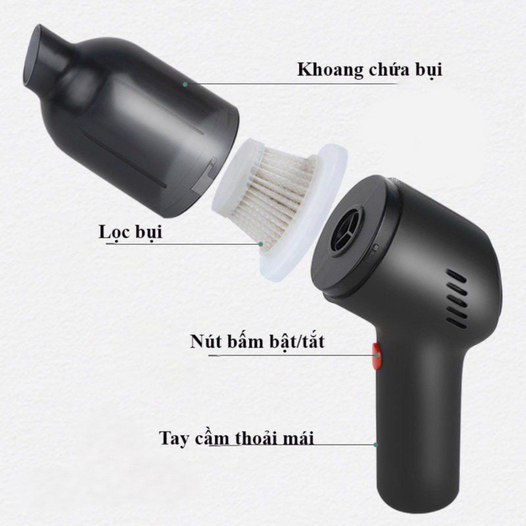 Máy Hút Bụi Doron D-01 Không Dây Cầm Tay Mini, Lực Hút Mạnh, Công Suất 120W, Hút Bụi Ô Tô, Giường Nệm, Máy Tinh Tiện Lợi - Hàng Chính Hãng