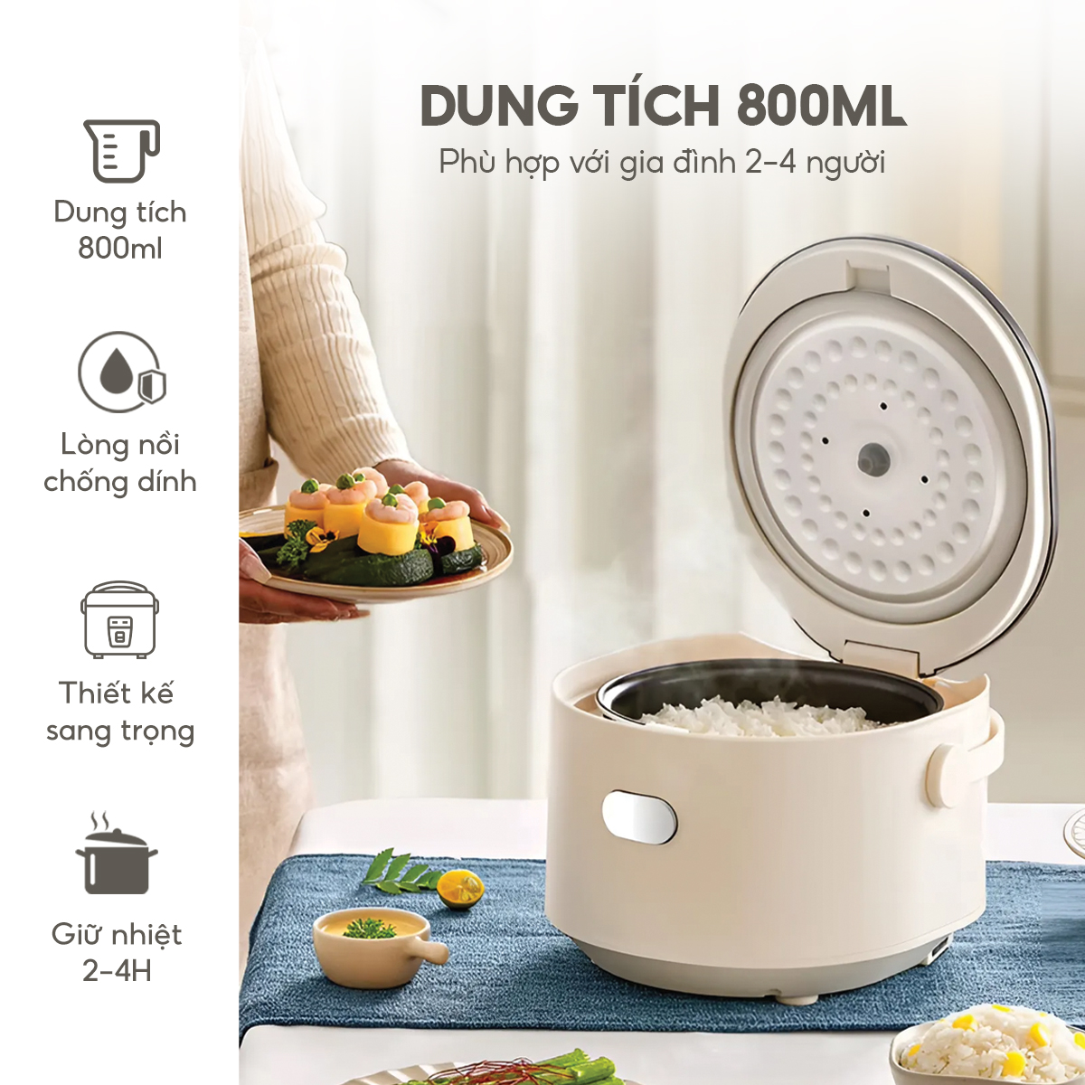 Nồi cơm điện tử LBL1612, 800ml nhỏ gọn, công suất 400W, lòng nồi chống dính, thiết kế trang nhã, bảo hành 2 năm - hàng chính hãng