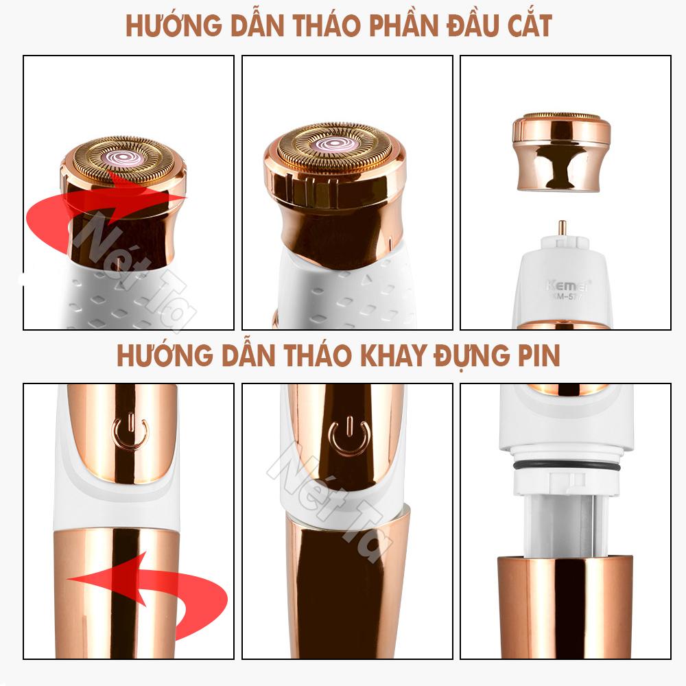 Máy cạo lông chuyên dụng Kemei KM-577 sử dụng pin tiểu AA dễ thay dùng cạo lông toàn thân, tẩy lông bikini, tay chân mặt