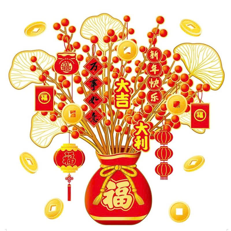 COMBO 2 Decal Trang Trí Tết 2026 Hít Tĩnh Điện | Chậu Đào Đông Đỏ Trang Trí Cửa Kính PVC- HÀNG CHÍNH HÃNG MINIIN