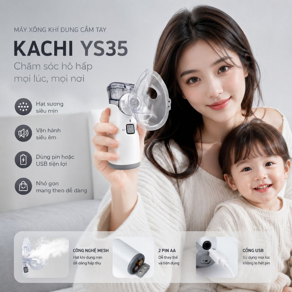 Máy Xông Khí Dung Cầm Tay Kachi YS35: Giải Pháp Hô Hấp Linh Hoạt Mọi Lúc, Mọi Nơi - hàng chính hãng