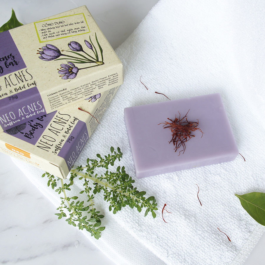Bộ đôi Xà phòng Saffron Neo Acnes & Gel Nghệ NeoCurma - Giảm mụn mờ thâm vùng lưng, cơ thê